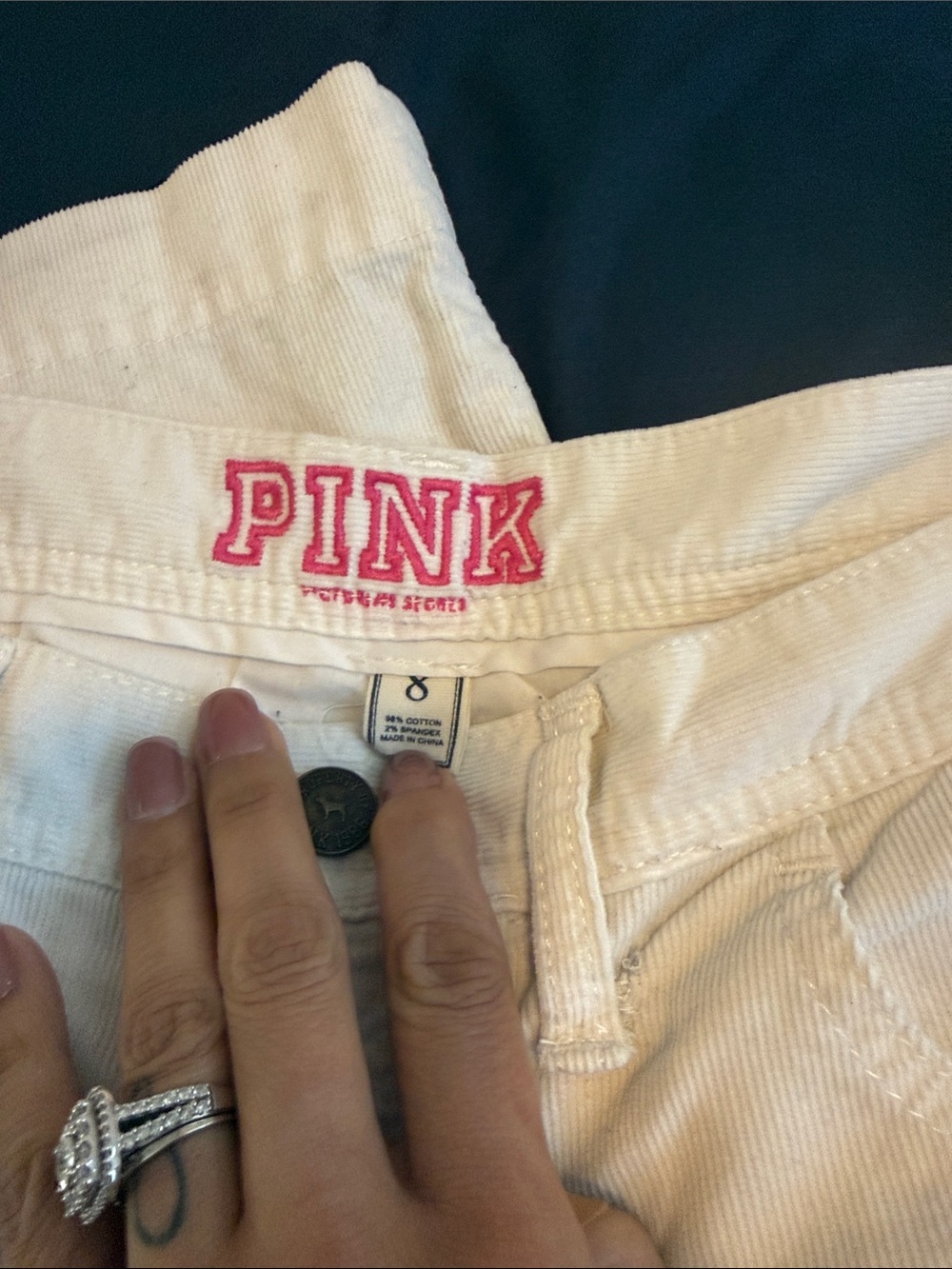 PINK Victoria's Secret Cream Corduroy Pants with Pink Logo - Picture 2 of 5